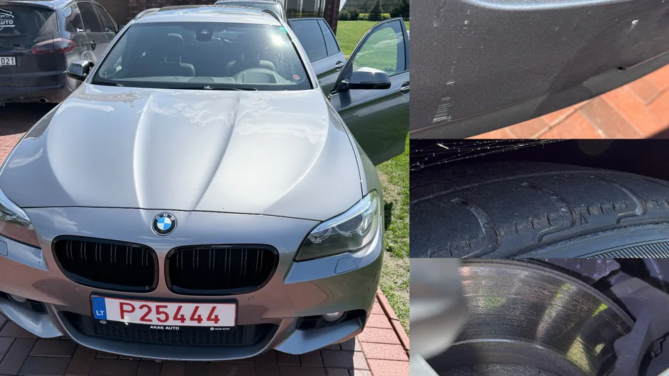 BMW 520d ir patikros metu nufotografuoti radiniai